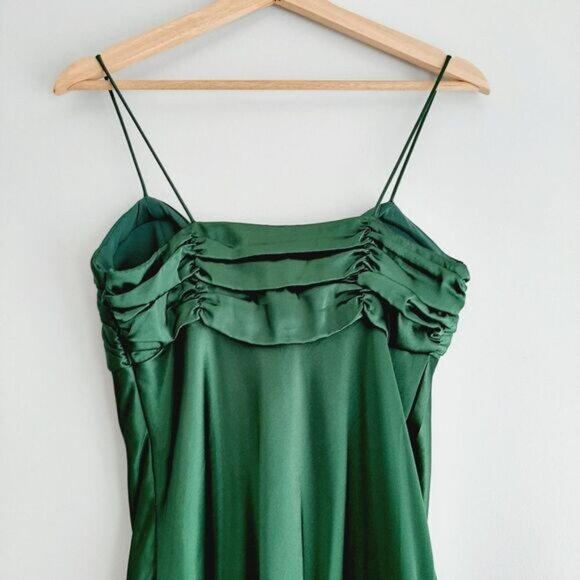 MARINA | Satin Empire Waist Front Drape Maxi Dress Green Sz 6 - Picture 10 of 16